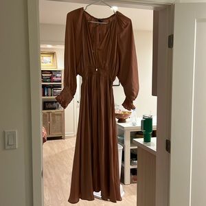 Dusty mauve smocked dress midi length